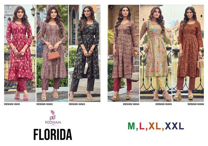 Poonam Florida Fancy Nayra Cut Wholesale Designer Kurti With Bottom